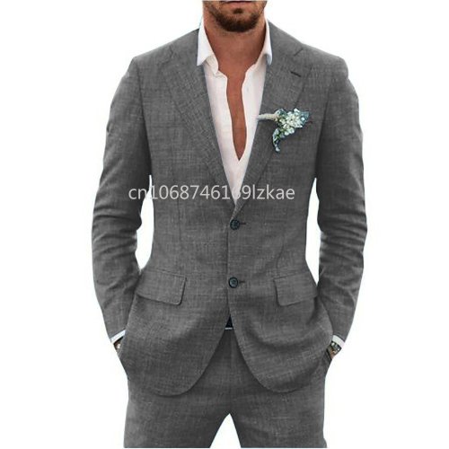 Image of 2024 Premium Linen Suit for Men – Elegant Single-Breasted 2-Piece Set with Notch Lapel, Lightweight & Breathable Blazer and Matching Trousers