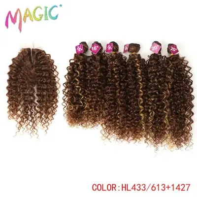 Image de Extensions Afro Bouclées Synthétiques 7 Pièces avec Fermeture Dentelle