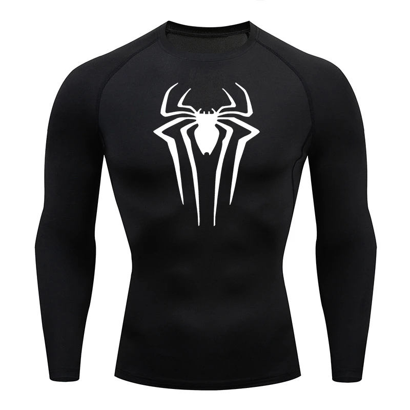 Bild von Langarm-Kompressionsshirts mit Spinnen-Aufdruck für Herren, Fitnessstudio, Workout, Rashguard, Unterhemden, Baselayers, sportliche, schnell trocknende T-Shirts
