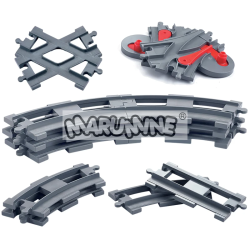 Imagen de Tren de Bloques Marumine con Pistas Curvas y Rectas, Piezas Cruzadas e Interruptor Ferroviario – Set de Construcción de Gran Tamaño con Accesorios de Ciudad para Niños