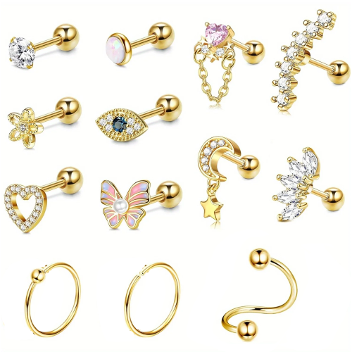 Immagine di Orecchini in Acciaio Inossidabile con Cuore Farfalla