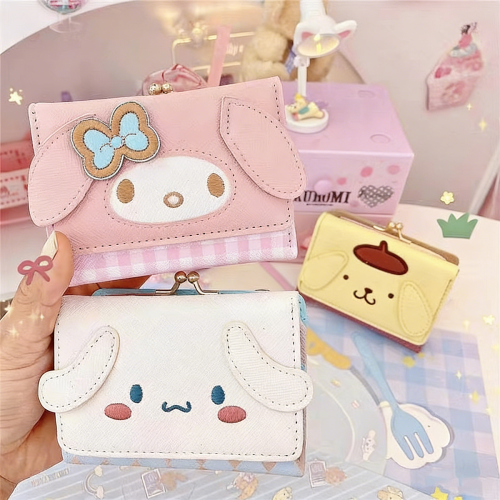 Zdjęcie Portfel Sanrio Cinnamoroll, modna torebka, skórzany portfelik na monety, uroczy Kuromi My Melody, składane etui na karty dla kobiet.