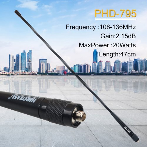 108-136 MHz Handheld Zweepantenne voor Walkie-Talkie - 2,15 dBi, 47 cm, 20 Watt, Hiroyasu PHD-795, Geschikt voor Baofeng UV-17Pro en Quansheng GPS