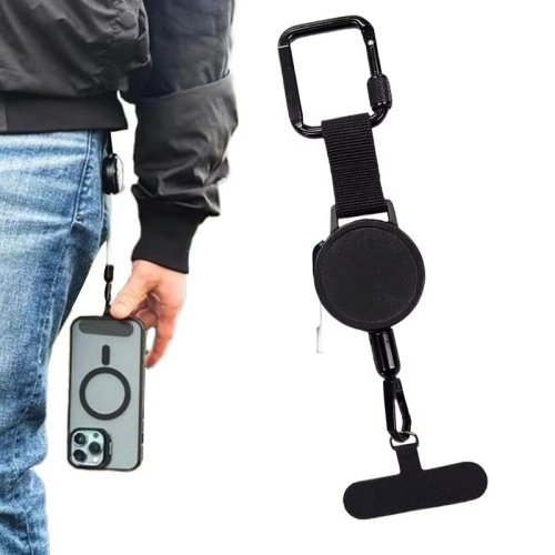 Image of Natural Bamboo Anti-Theft Phone Holder with Adjustable Tether and Belt Clip – Eco-Friendly Smartphone Safety Lanyard for Travel