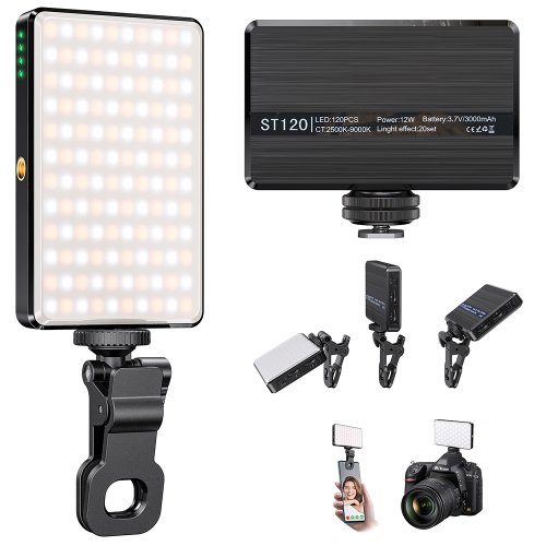 Immagine di ST-120 Luce video a LED Luce di riempimento ricaricabile 3000 MAh regolata 3 modalità di luce CRI95 Mini luce selfie portatile 2500-9000K
