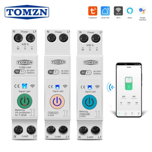 Image of TOB9-VAP 63A 1P+N WIFI Smart Switch Energy Meter Kwh Metering Monitoring Circuit Breaker Timer Relay MCB TUYA smartlife  TOMZN