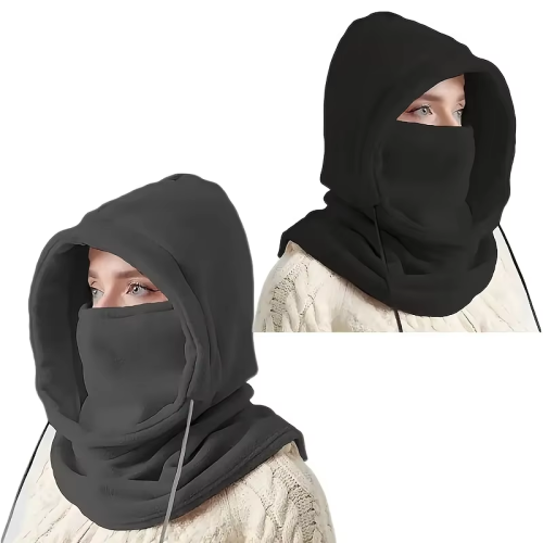 Imagen de Pasamontañas de Invierno Unisex con Capucha de Punto, Máscara A Prueba de Viento con Cordón y Gorro Cálido para Motociclismo en Clima Frío