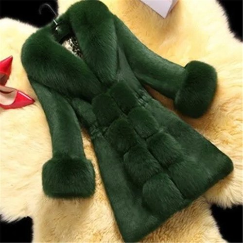 Immagine di Cappotto Donna Inverno 2024 in Pelliccia Sintetica con Collo di Volpe, Modello Medio Lungo Elegante e Caldo