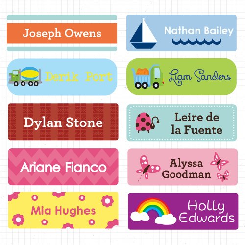 Imagen de 100 Uds. Pegatina de nombre impermeable, etiqueta personalizada, Color, suministros para estudiantes, guardería, campamento de verano, bolsa para niños, babero, taza de negocios