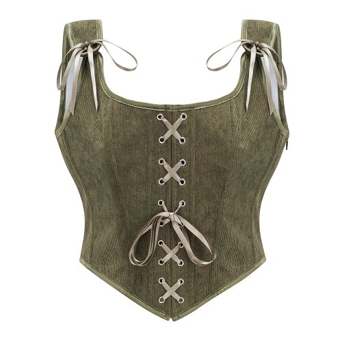 Image of Army Green Victorian Vintage Lace-Up Corset Vest with Side Zipper – Punk Goth Tank Top for Women