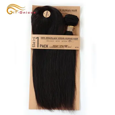 Image de Mèches Brésiliennes Remy Lisses Naturelles - Lot de 3 + Closure