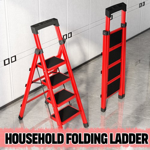 Afbeelding van 4-staps Vouwladder Koolstofstaal Hoge Trappen Voor Thuis Opvouwbare Huisladder Huishoudelijke Keuken Stap Ladder Kruk Vouwtrap