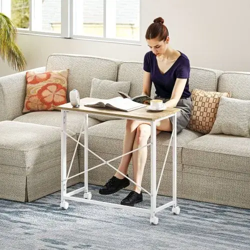 Image de Bureau Pliant Compact avec Roulettes - 80x40x75 cm