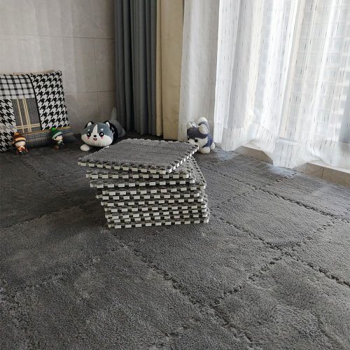 Imagen de Alfombra de Espuma en Forma de Rompecabezas de Felpa Suave, 10 Piezas de 30x30 cm, Tapete de Juego Cálido y Seguro para Niños, Alfombra de Área Entrelazada Ideal para Ejercicio y Decoración del Hogar