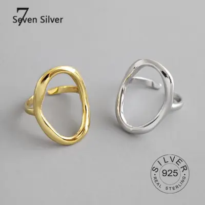 Image de Bagues Rondes en Argent Sterling 925 - Or Ajouré & Réglable