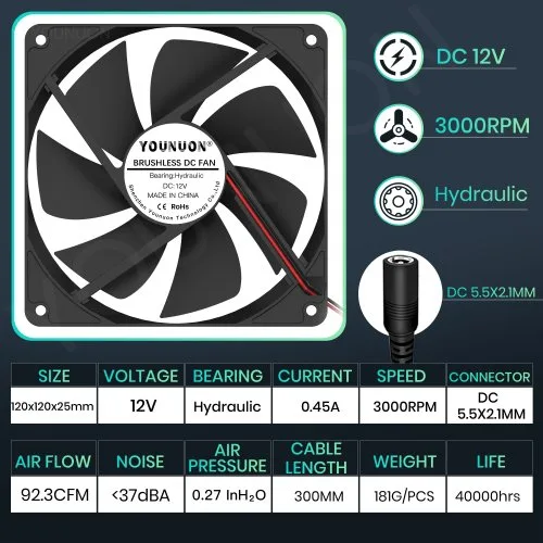 12V Cuscinetto a fluido DC 3000 giri/min