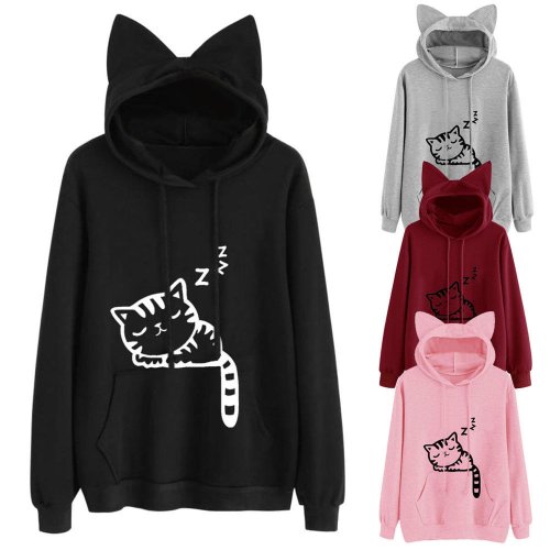 Image de Sweat à Capuche Chat Mignon pour Femme