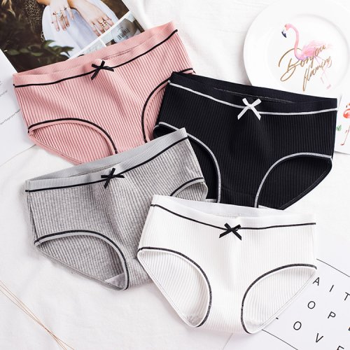 Imagen de Ropa Interior de Algodón para Mujer - Calzoncillos de Hilo Cómodos y Transpirables con Lazo de Princesa, Bragas Sexis de Cintura Media en Color Sólido