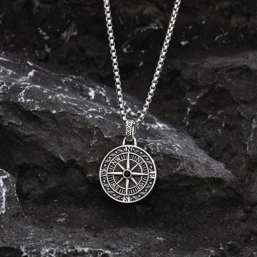 Afbeelding van Vintage Kompas Hanger Ketting van Roestvrij Staal - Modieuze Muntketting voor Mannen en Jongens, Perfect als Rock & Hip-Hop Sieraad of Afstudeer Cadeau