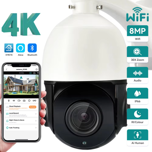 Imagen de Cámara IP PTZ 4K con Zoom Óptico 30x, POE, Inteligencia Artificial y Visión Nocturna para Seguridad Exterior e Interior