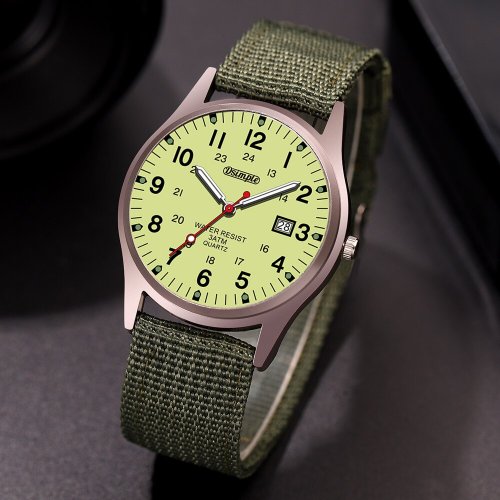 Immagine di Orologio da Uomo Sportivo Militare di Lusso con Lancette Luminose, Calendario e Cinturino in Nylon - Orologio da Polso al Quarzo Casual e Moderno