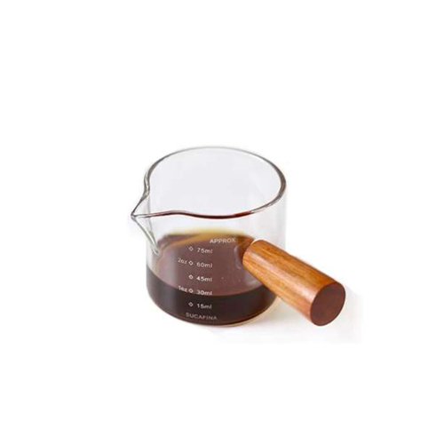 Imagen de Taza medidora de vidrio con mango de madera, taza medidora de vidrio para Espresso, doble boca única...