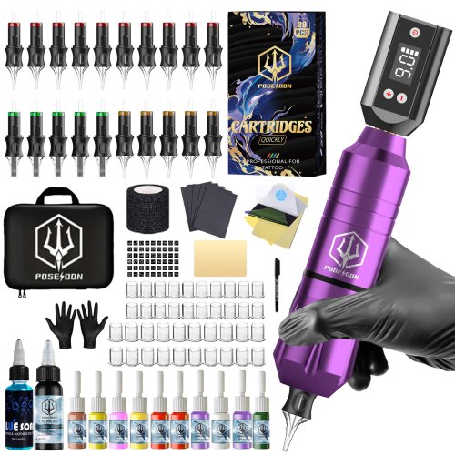 Immagine di Kit Tatuaggio Poseidon V5 - Set Completo Professionale per Tatuaggi e Trucco Permanente con Macchina, Penna e Alimentatore