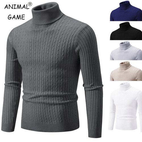 Afbeelding van Warm Gebreide Heren Coltrui met Hoge Hals – Effen Kleur, Comfortabele Winter Sweater van Wol voor Outdoor Gebruik