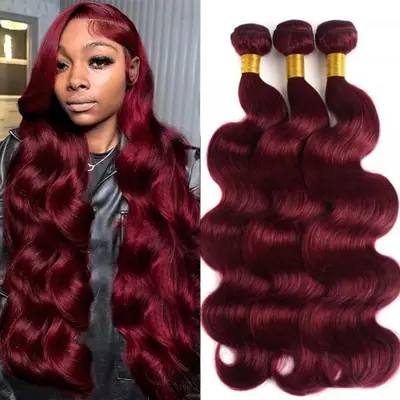 Image de Cheveux Brésiliens Ondulés Bordeaux - 1, 3 ou 4 Paquets