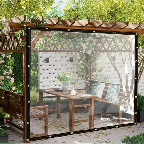 Bild von Transparente und wasserdichte PE-Folie für Gartenpavillons – Regenfeste Pflanzenabdeckung mit Ösen zur sicheren Befestigung