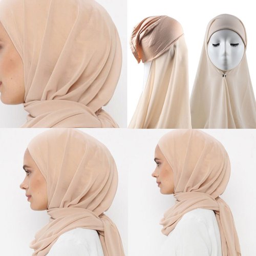 Immagine di Hijab Istantaneo con Cappuccio in Chiffon