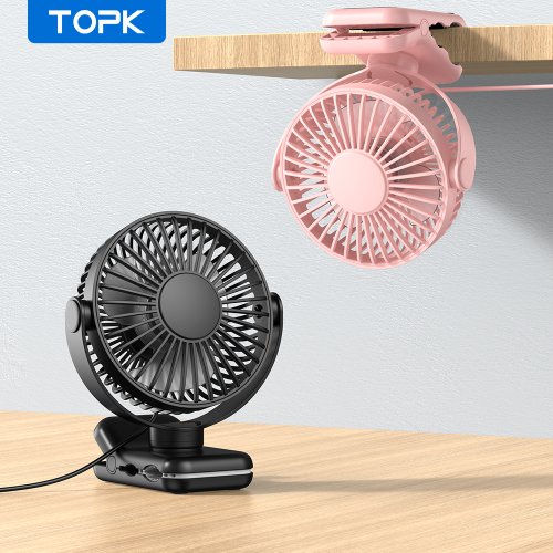 Image of TOPK Mini Portable Clip on Fan,USB Desk Fan,3 Speeds Quiet Wind 720° Rotate Personal Electric Fan,Standing fans for Room Home