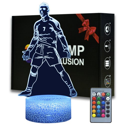 Image of Cristiano Ronaldo Figure LED Night Light with Touch Sensor and Color-Changing Effect – Soft Glow Table Lamp for Kids' Room, Perfect Birthday Gift for Young Football Fans