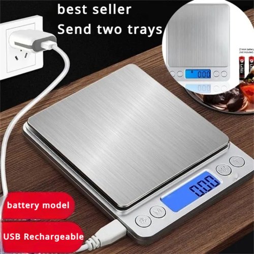 Immagine di Bilancia da Cucina Digitale Mini Tascabile in Acciaio Inossidabile – Precisione Elevata per Gioielli, Oro e Cucina – Peso Fino a 3000 g con Graduazione 0.1 g