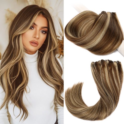 Afbeelding van Echte Europese Remy Haarbundels - Recht Natuurlijk Bruin-Blond Haar Extensies van 14 tot 28 Inch, Naai-in Weeftechniek voor Volledige Dikte