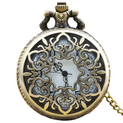 Image de Montre de Poche Steampunk Fleur Ajourée - Style Rétro Bronze