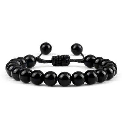 Image de Bracelet de Perles de Pierre 8 mm et Lave - Cordon Tressé Réglable