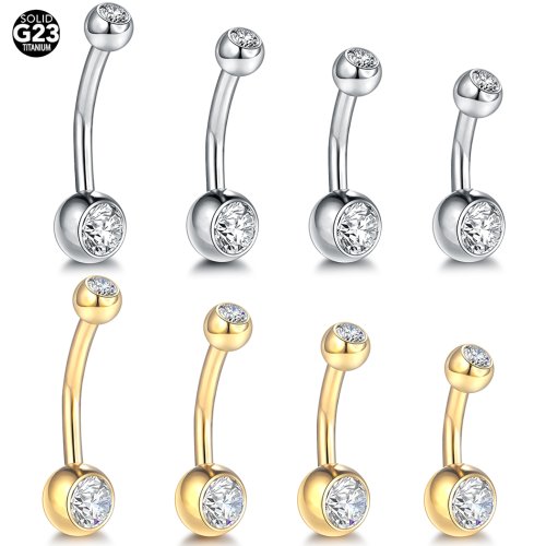 Immagine di Piercing Ombelico in Titanio G23 14g Colore Oro con Gemma CZ da 6 a 12mm - Anello per Pancia Sexy e Elegante