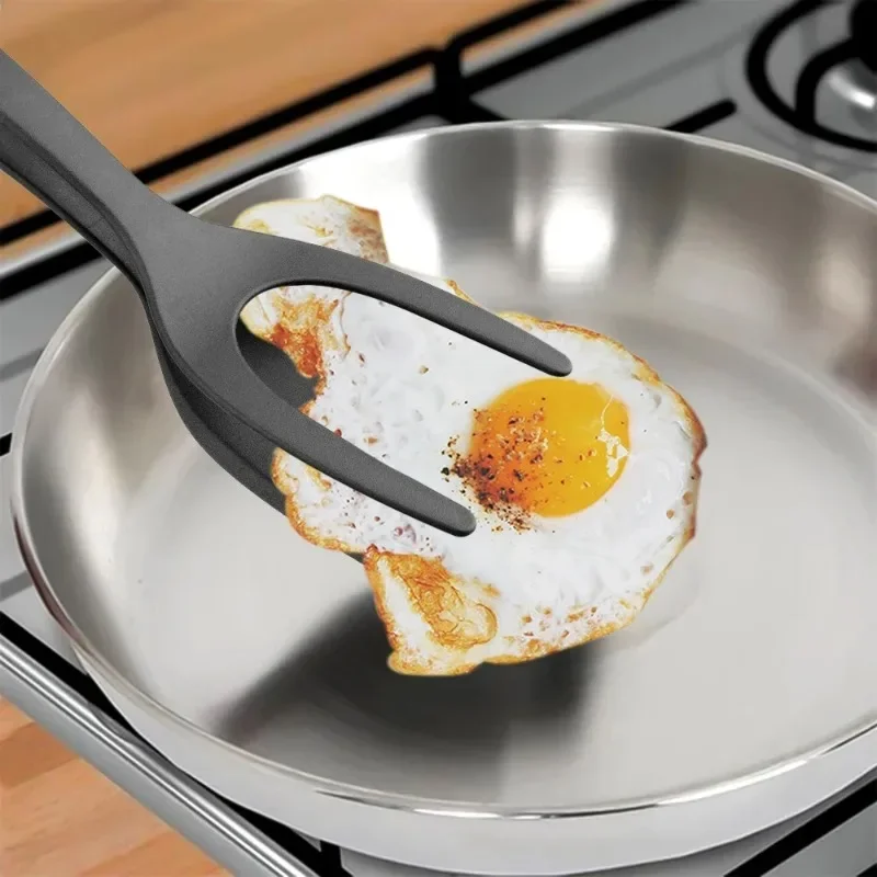 Immagine di Pinze flip con impugnatura in nylon 2 in 1 con spatola per uova e morsetto per girare bistecche, giratori per pancake, accessori da cucina