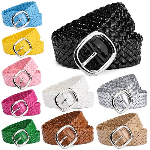 Imagen de Cinturón de Moda para Mujer con Diseño Trenzado en Colores Brillantes, Accesorio de Cintura sin Agujeros, Conjunto Completo a Juego
