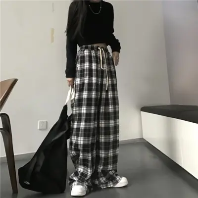 Pantalon Baggy Carreaux Noirs - Style Hip Hop Unisexe