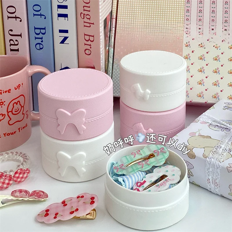 Imagen de Caja de Almacenamiento Redonda Kawaii con Lazo de Macarrón para Joyas y Accesorios, Organizador Portátil A Prueba de Polvo Ideal para Niñas y Viajes