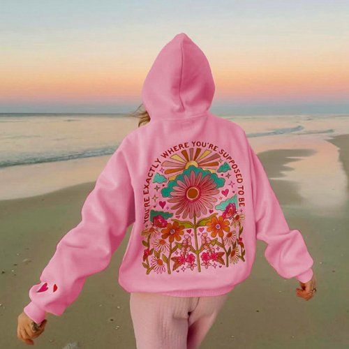 Image de Sweat à Capuche Y2K Brodé Fleurs - Style Féminin & Confort