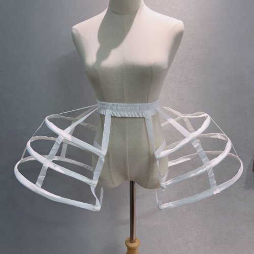 Immagine di Sottoveste Bianca da Donna con Trambusto Vittoriano, Gonna a Gabbie Vuote a 3 Cerchi – Sottogonna Crinolina per Cosplay Lolita e Abiti Stile Vintage