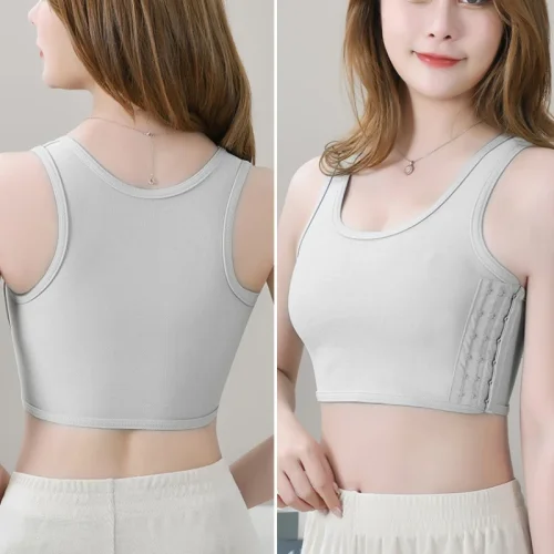 Zdjęcie Płaski segregator na piersi Tomboy bielizna lesbijka damska bezszwowa letnia krótka kamizelka Tank Top Shaper gorset kamizelka modelująca