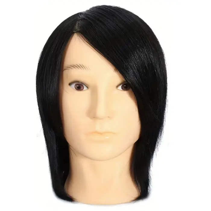 Image de Tête de Mannequin homme avec 100% vrais cheveux humains noir pour la pratique du coiffeur cosmétologie formation tête de poupée pour la coiffure