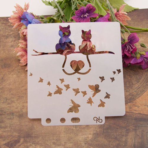 Afbeelding van DIY Creatieve Stencil Set met Kat en Hart Motieven - 13 cm Gelaagde Sjablonen voor Muurschildering, Plakboek, Kleurplaten, Embossing en Decoratieve Kaarten