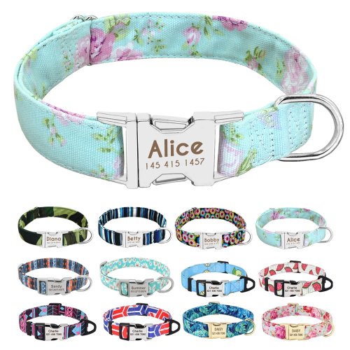 Imagen de Collar Personalizado para Perros con Estampado de Nailon y Placa de Identificación Grabada Gratis – Ideal para Cachorros, Perros Pequeños, Medianos y Grandes