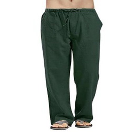 Bild von Männer Leinen weites Bein Rücken tasche Hosen Sommer Mode weibliche feste männliche Streetwear lose Hosen YYC-CK-009