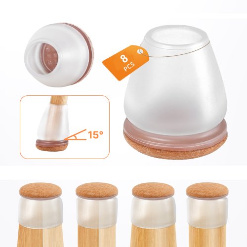 Imagen de Protectores de Suelo para Patas de Silla y Mesa con Almohadillas de Fieltro Grueso y Cubierta de Silicona – 8 Unidades para Proteger el Piso en Casa y Oficina
